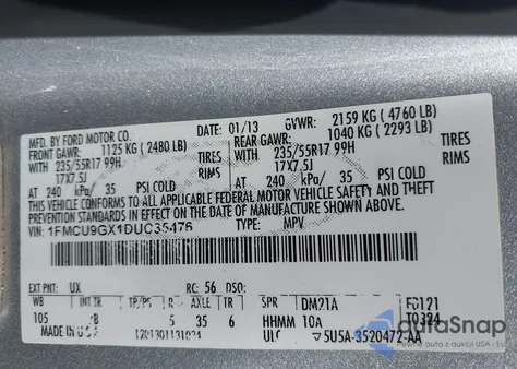 2013 Ford Escape Se из США, поврежденный, VIN 1FMCU9GX1DUC35476